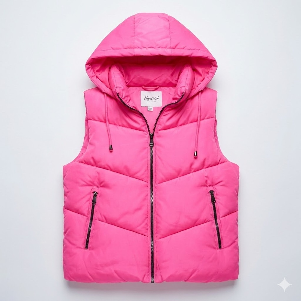 Hot Pink Neon Zip Up Puffer Vest